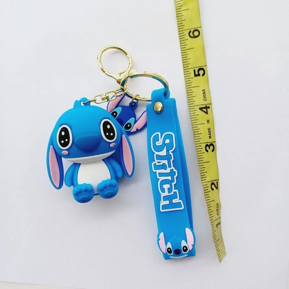 BLUE SAD STITCH Ears Down PVC Key Chain‎ Backpack STRAP Charm Silicone Rubber 3D